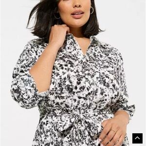 Torrid mini poplin shirt dress Black and White Floral Dress